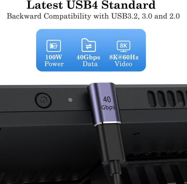 USB C 90 asteen sovitin (2 kpl), USB C uros - USB C naaras liitin