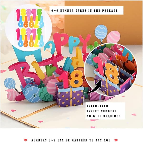 Bursdagskortgave, 3D Pop Up gratulasjonskort, DIY kan endres