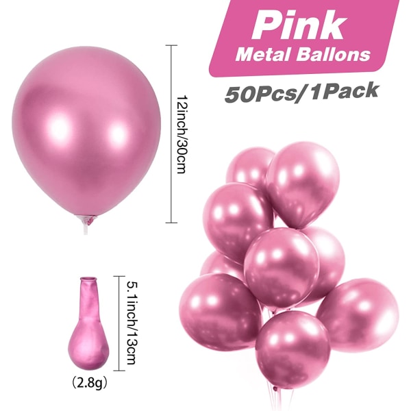 50 st rosa ballonger, födelsedagsböner, metallballonger, 12 tum