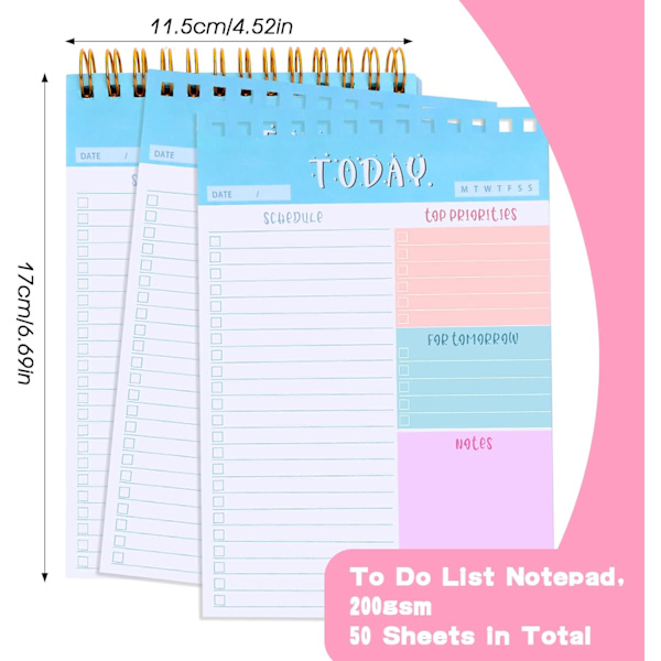 Daglig To Do List Notepad, 200gsm Tyk Daglig Planlægger Notepad Til D