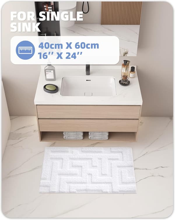 Sklisikker badematte 40x60cm Hvit, absorberende og vaskbart baderom white