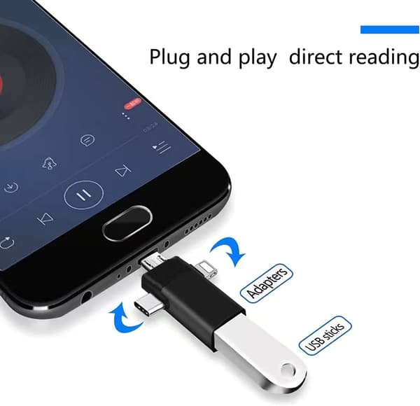 3-in-1 OTG-sovitin, USB C - USB 3.0 -naarasadapteri, Lightning t