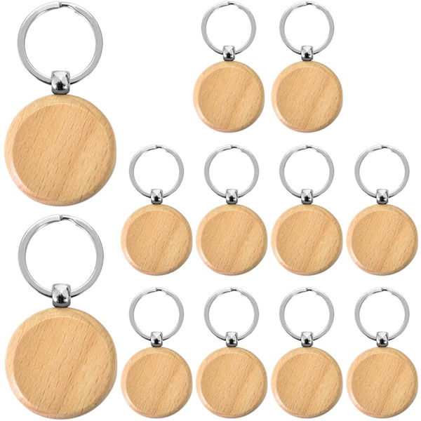 12 stk. nøkkelringer i tre, DIY tomme nøkkelringer i tre, Perso