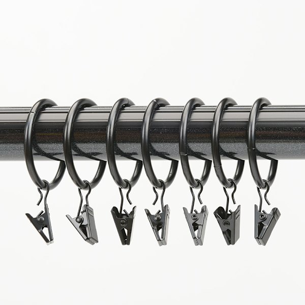 Basics4-cm gardinklipsring, sæt med 7, sort