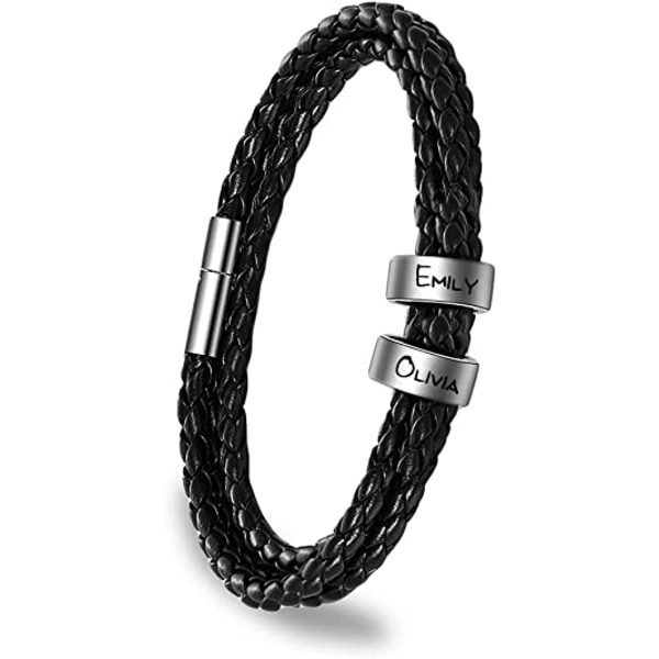 Personligt Läderarmband för Män med Anpassade Pärlor, Anpassat