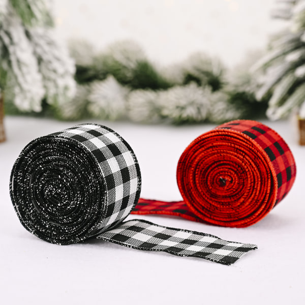 3 ruller 6m julepynt rødt og sort gitterbånd