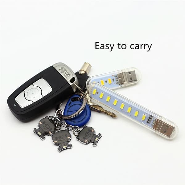 8-pakning USB bærbar stripelys Mini boklampe 8 LED nattlys