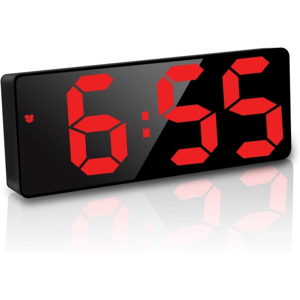 Musta digitaalinen herätyskello, 6,7" LED-peili digitaalinen kello sängyn vieressä