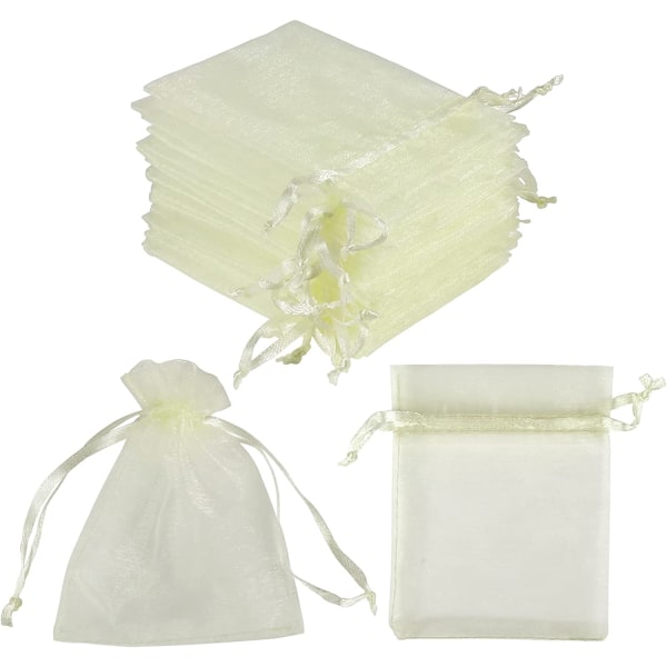 100 stk beige smykkesekker med snøring i organza