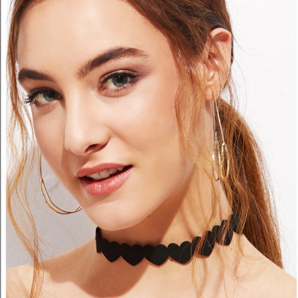 Kvinde Kærlighed Choker Ring (Sort), Ruskind Hjerte Choker Ring Gotisk P
