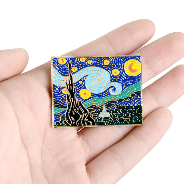 2 st Van Gogh Starry Night Målning Emallj Slipstift Pin, Multi, 1,75