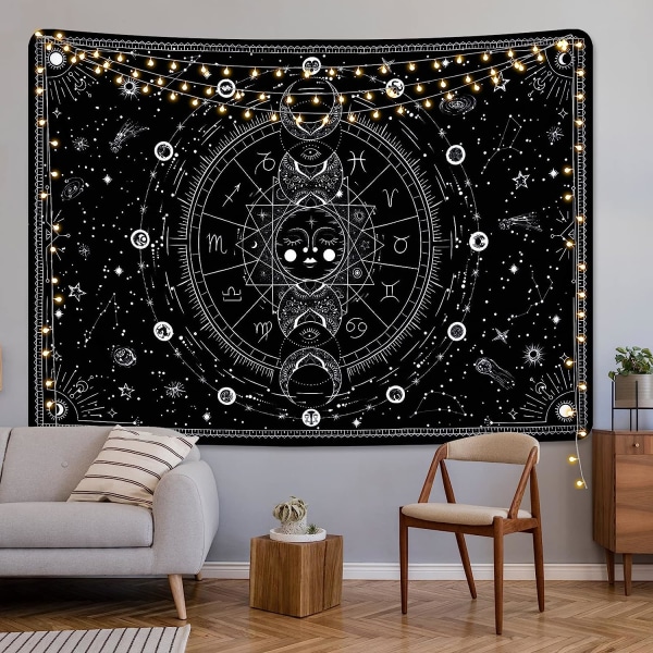 150*200 cm sol- og månemønster veggteppe psykedelisk dekor A