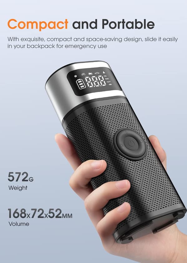 Sort - 6000mAh Mini Bærbar Luftkompressor, Bil Dæk Pumpe