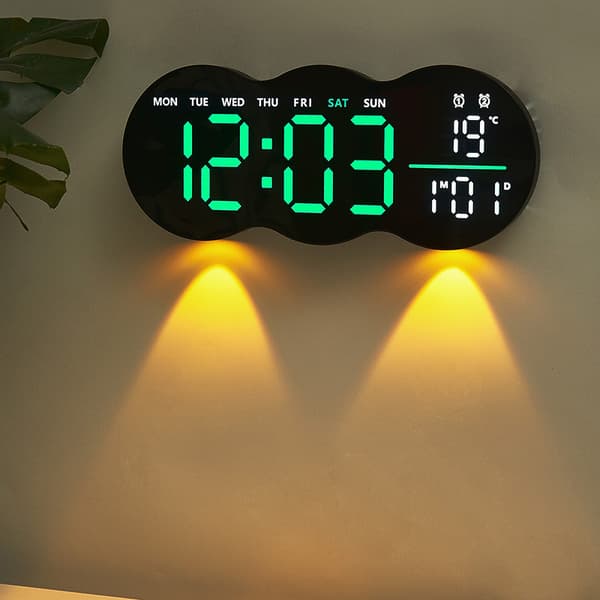 Digital vekkerklokke for soverom, LED-display, 12/24 timer, uke, dato...