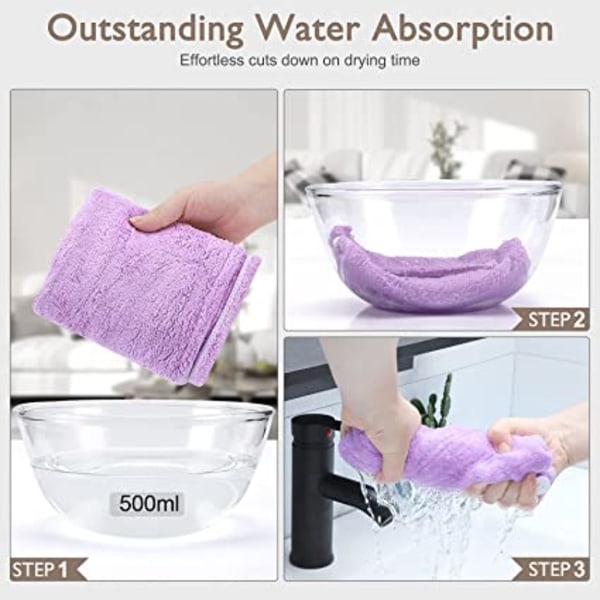3-pack (lila) mikrofiberhårhandduk, superabsorberande