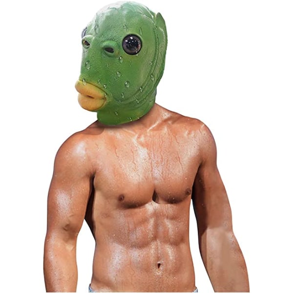 Söt rolig grön fiskmask Vuxen latex djur Helhuvudmask Hal