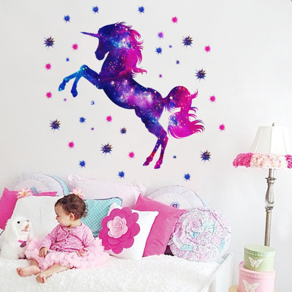 Strålende Unicorn Wall Sticker Børneværelse Soveværelse Decorat