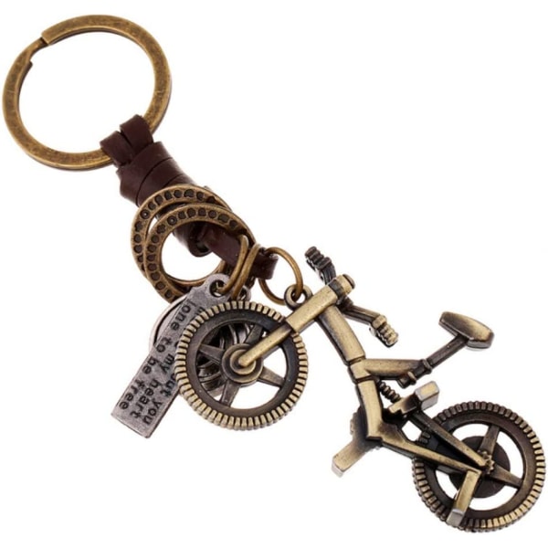 Nyckelring, nyckelring man kvinna pojke ring brunt 3D flätat läder