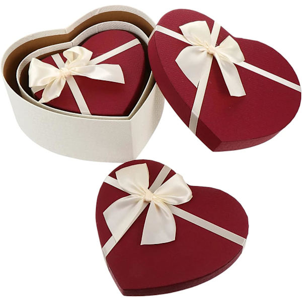 3 stk papir gaveeske bånd tom gaveeske med lokk hjerteformet gaveeske gaveeske 3 spesifikasjoner Valentinsdag, jul, bryllup (tilfeldige farger)