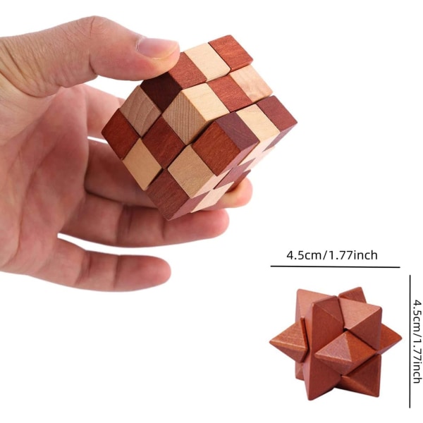 6 stk. Hjernetrim i tre, hjernetrimspill, 3D IQ-puslespill Mini hjernetrim i tre, sinnestest intellektuelt pedagogisk spill logikk klassisk leketøy gave til voksne og barn, 4,5 cm