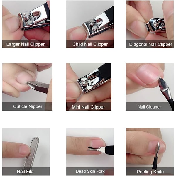 Manikyr, professionella nagelklippare, 18-delad uppsättning med fodral (bl