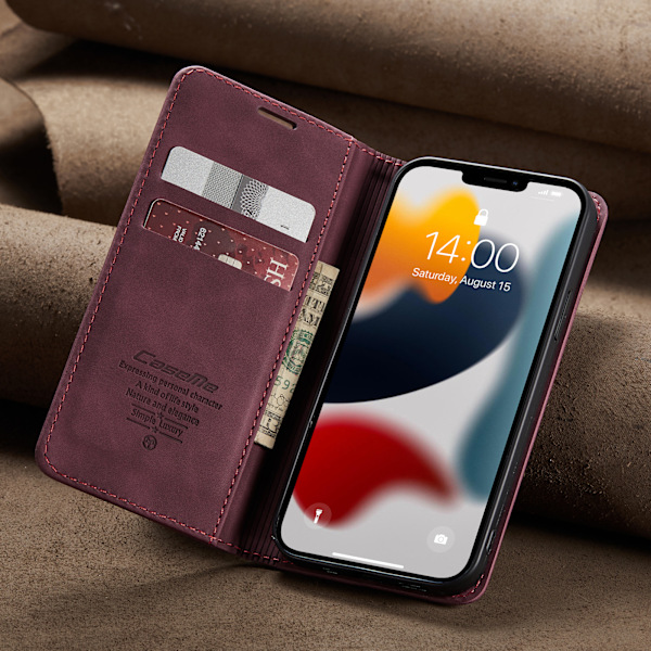 Sopiva yhteensopiva iPhone 16 Pro Max -nahkakotelo, matkapuhelimen suojaus (Viininpunainen)