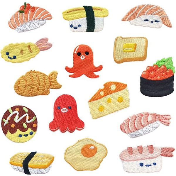 15 kpl Brodeerattu Patch Ompele Patches Set, Sushi Patch Applique