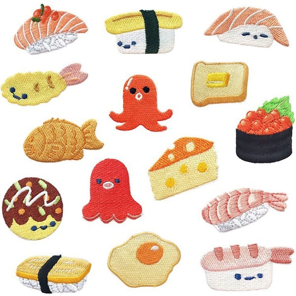 15 stk. broderede patches sy på patches sæt, sushi patch applikation