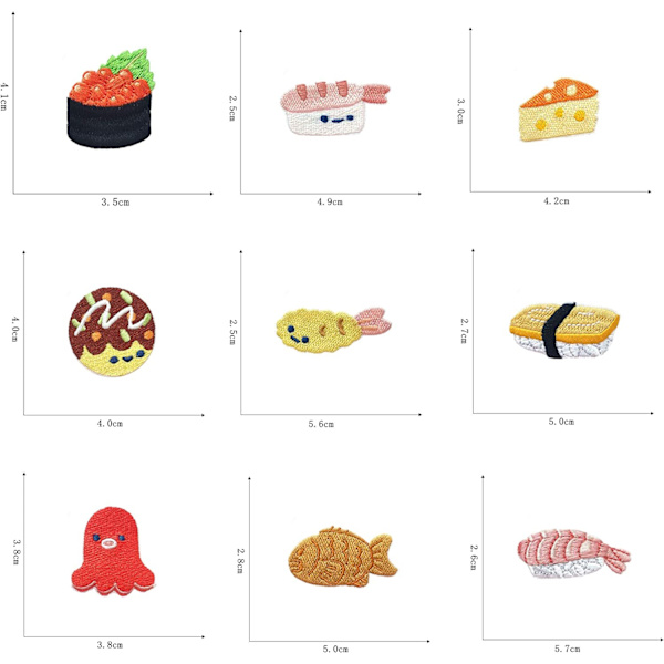 15 stk broderte lapper sy på lapper sett, sushi lapp applikasjon