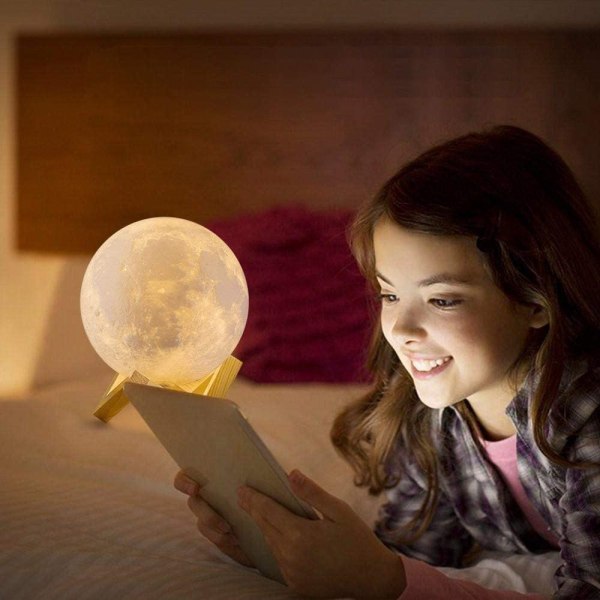 3D Månelampe, ALED LYS LED Nattlys Touch Luna Lampe 3 Farger