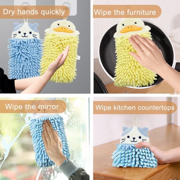 (2 styk) Sød Dyr Hængende Håndklæde, Blødt Fluffy Mikrofiber