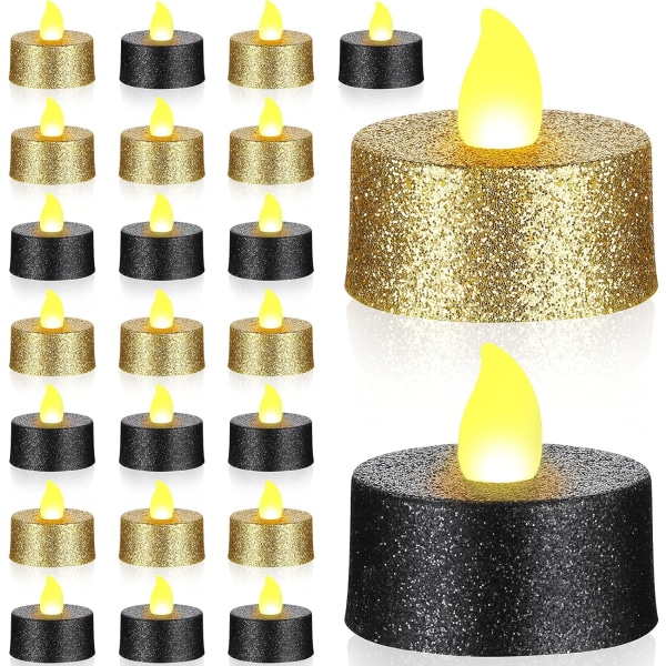24 stykker Gull Blinkende LED telys Svarte Flammeløse telys