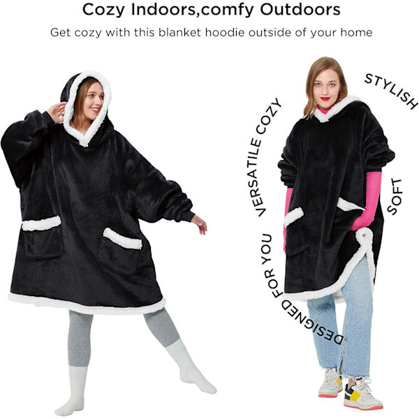 Bærbar teppegenser - Sherpa fleece hettegenser for voksne