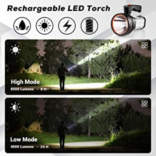 Oppladbar LED-lykt - 8000 Lumens Super Bright håndholdt blits