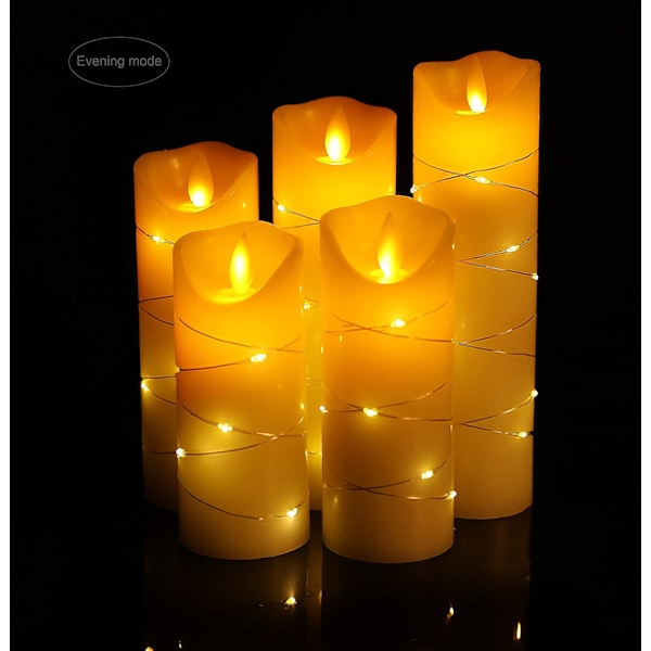 LED flammefri stearinlys, med innebygd stjernestreng, 5-delt LED