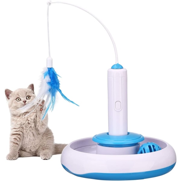 Indoor interactive cat toy with electric 360°rotating feather an