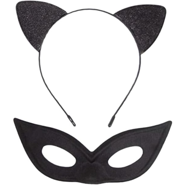 Glitter Katteøre Hovedbøjle + Katte Maske | Børn og Voksne Fest, Jul