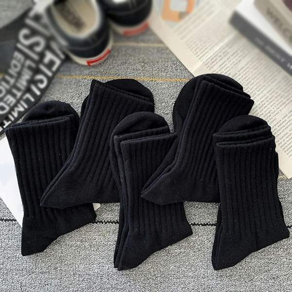 5PCS Dame Og Herre Ensfarvet Sport Korte Sokker Mænd Sort Varme S