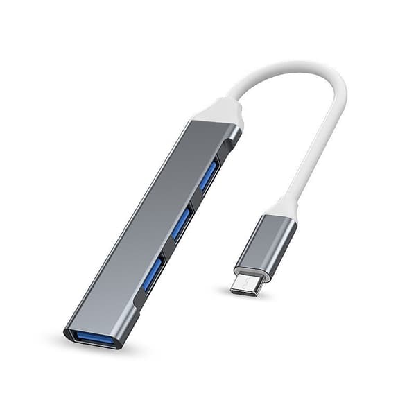 Grå 4-portars USB 3.0-hubb med hög hastighet, typ c USB-hubb 5 Gbps-delare