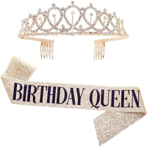 Fødselsdagsfest Queen bælte og rhinestone hårtilbehørssæt (G