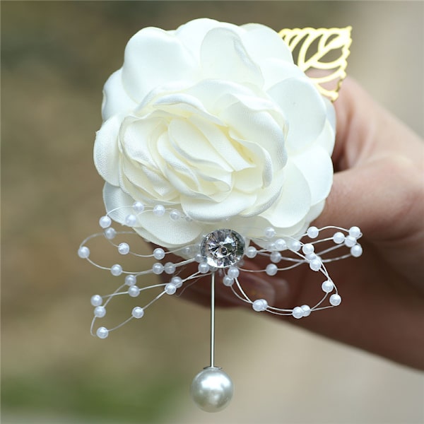 Brude Corsage Kunstig Bryllup Blomst Blonder Blade Dekoration