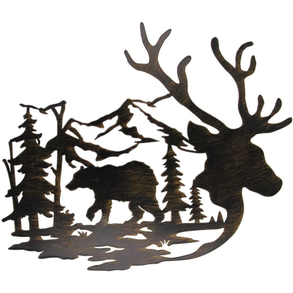 Metal vægkunst - Hjorte og bjørne i skoven Pine Tree Wall Decor H