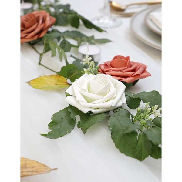 25 stk. Elfenbensfarvede Kunstige Skumroser med Stilke til Bryllupsbuketter, Festlige Midtpunkter, Arrangementer (Ivory)