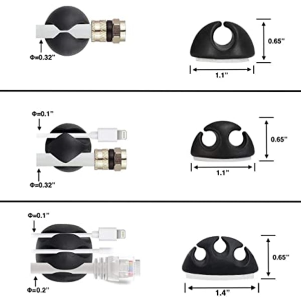 Kabelclips, 16 stk. Sorte Klæbende Kableholdere, Ideelle Kabelorganisatorer