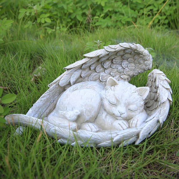 Cat angel memorial statue commemorating our lost fur baby, c