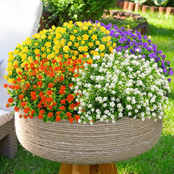 6 bunter kunstige blomster utendørs falske blomster til dekorasjon