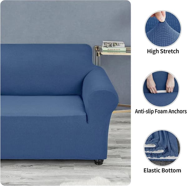 Soffaöverdrag för 3-sits soffa, Stretchbar Soffaöverdrag, Slipcover (Blå)