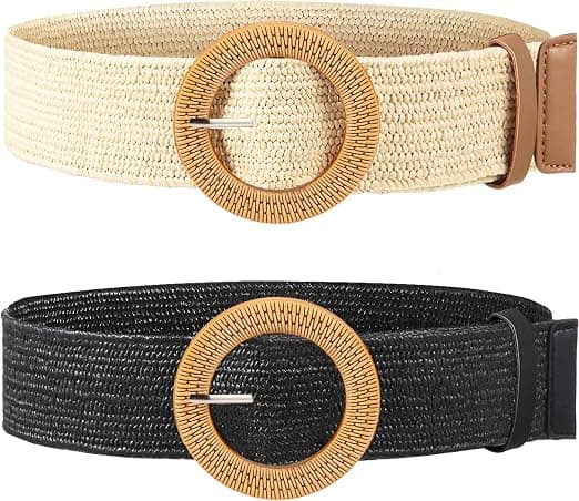 2 st Kvinnor Halm Vävd Elastisk Stretch Midja Bälte Smal Dre