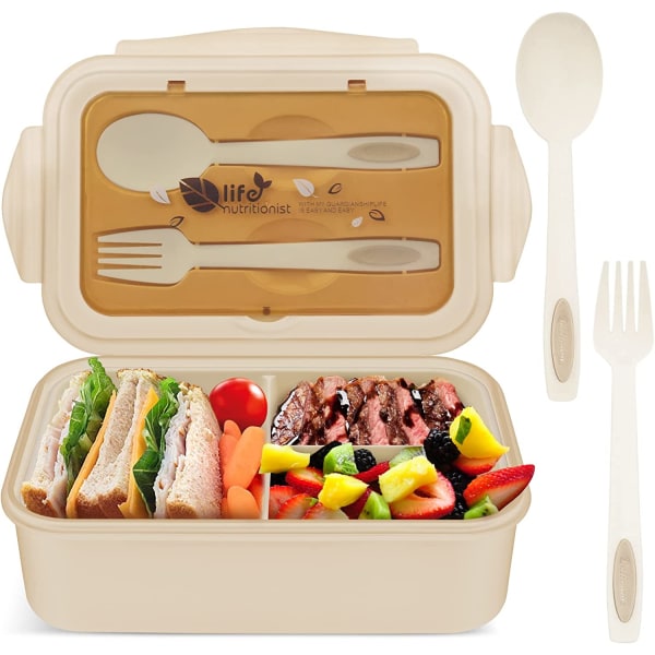 Khaki - Lunchlåda med gaffel och 3 fack, 1400 ml läcksäker