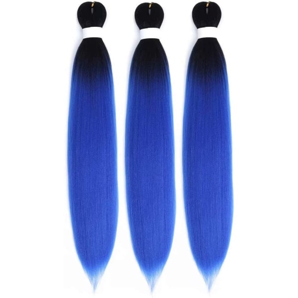 3 pakke (24 tommer 3 pakke, sort blå) forstrakte hårforlængelser